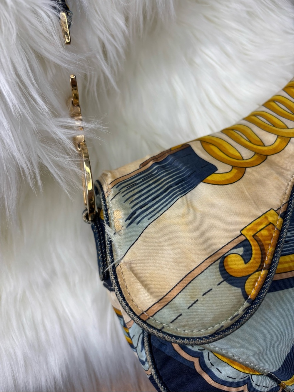 💙 RARE✨ Dior Blue Saddle Satin Chain Print Bag - Picture 4 of 17